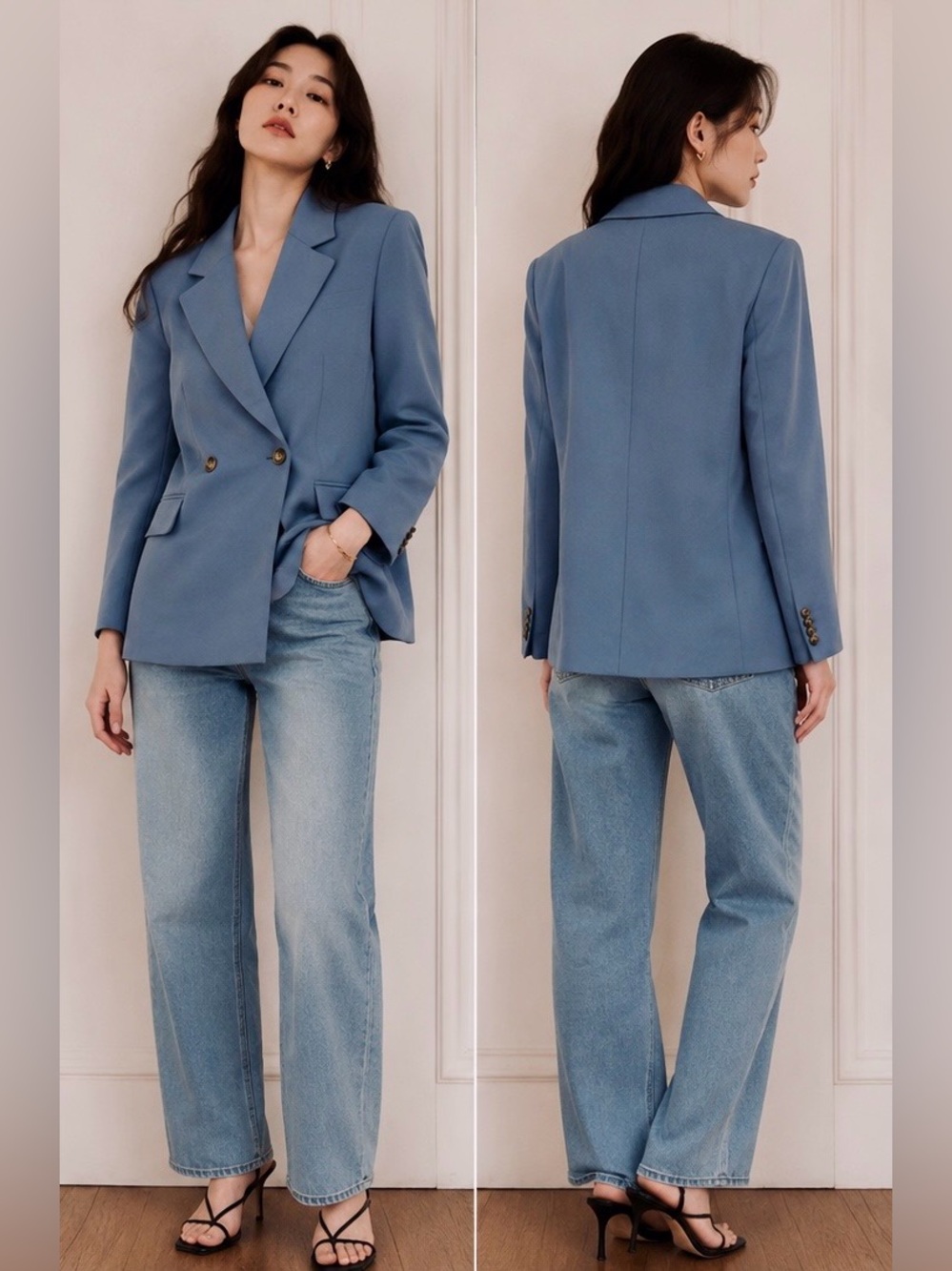 H&M Double-Breasted Slate Blue Blazer